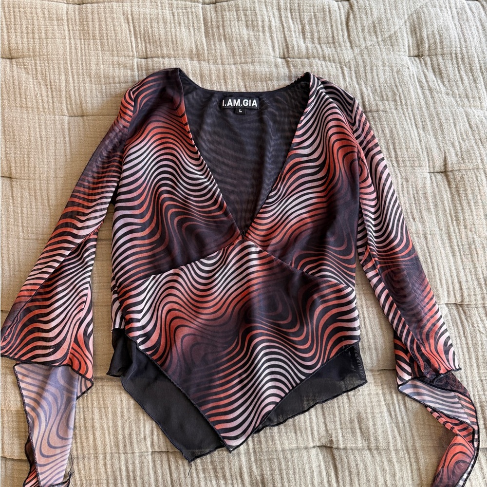 I.AM.GIA Women's Black and orange mesh Wave Top